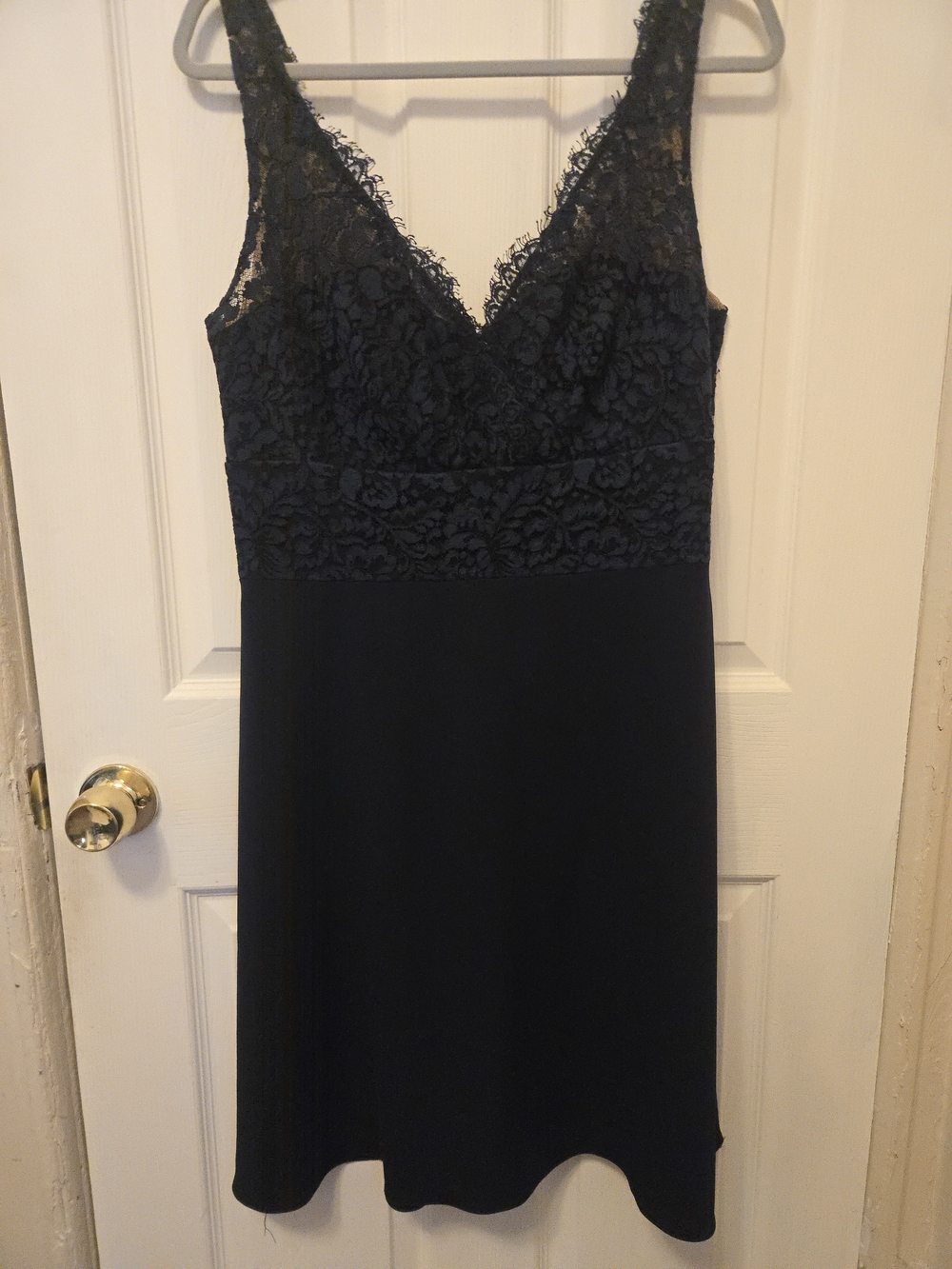 Lace V-Neck Crepe Dress - Navy